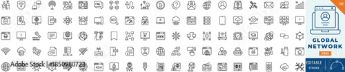 Global Network icon collection set. Editable stroke.