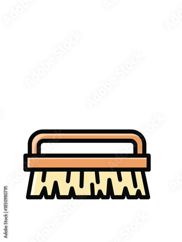 Cleaning brush with orange handle and yellow bristles.