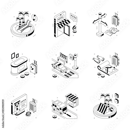 Premium collection of travel and outdoor isometric illustration in trendy style