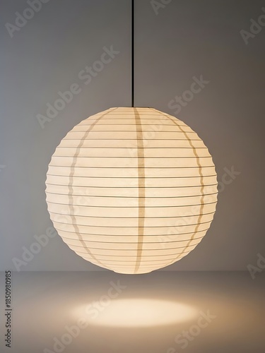 Elegant paper lantern casting a soft glow, suspended in mid-air with style