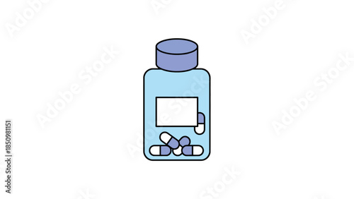 Clear bottle with blue cap filled with capsules.