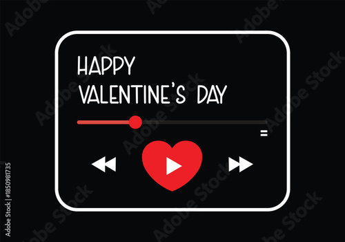 Happy Valentine’s Day music player illustration, romantic love song interface concept design on dark background
