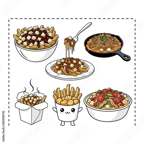 Poutine Vector Illustration with French Fries, Cheese Curds, and Gravy 