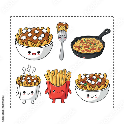 Poutine Vector Illustration with French Fries, Cheese Curds, and Gravy 