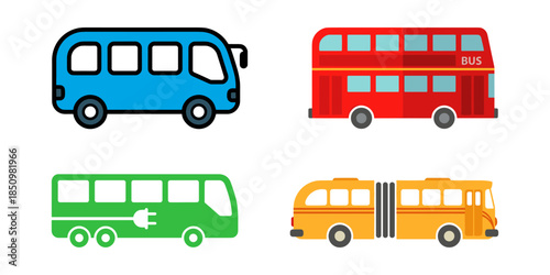 Bus set showing different public transportation vehicles