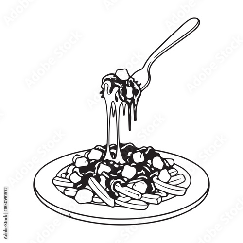 Poutine Vector Illustration with French Fries, Cheese Curds, and Gravy 