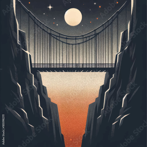 Suspension Bridge Spanning a Deep Canyon Gorge.