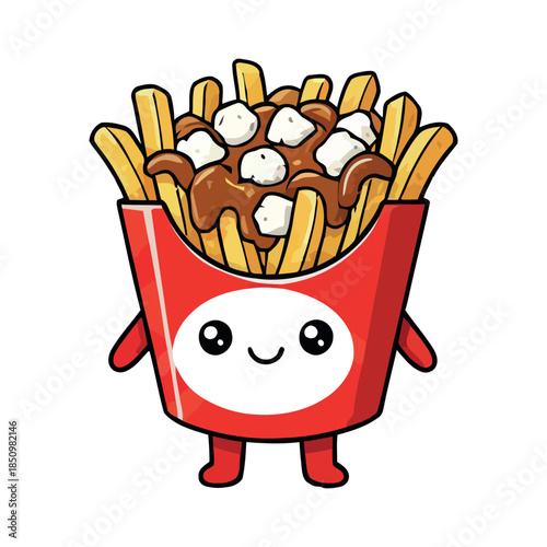 Poutine Vector Illustration with French Fries, Cheese Curds, and Gravy 