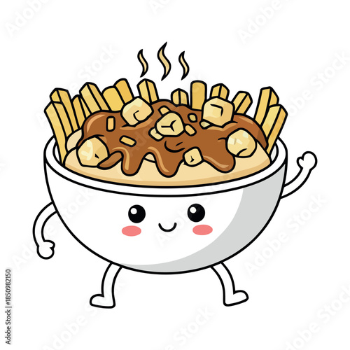Poutine Vector Illustration with French Fries, Cheese Curds, and Gravy 