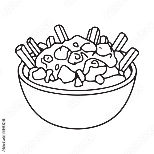 Poutine Vector Illustration with French Fries, Cheese Curds, and Gravy 