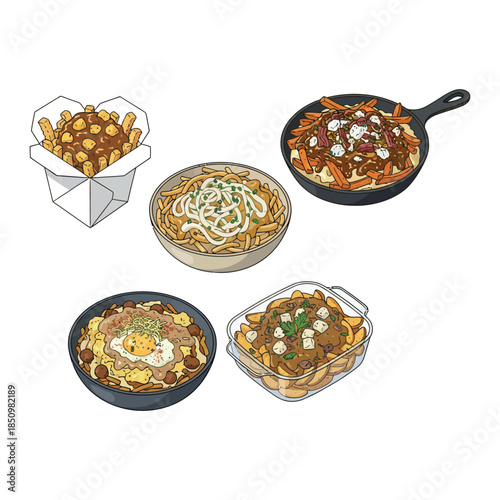 Poutine Vector Illustration with French Fries, Cheese Curds, and Gravy 