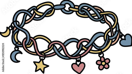 Colorful Charm Bracelet with Celestial and Floral Pendants.