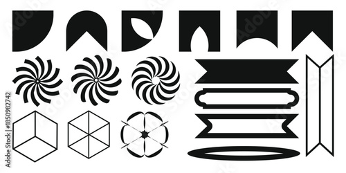 Geometric shapes and optical illusions collection	geometric,shapes,optical,illusions,black,white,patter