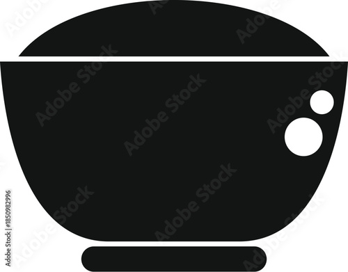 Simple black and white vector icon of a bowl brimming with rice, symbolizing sustenance, cultural significance, and dietary staple