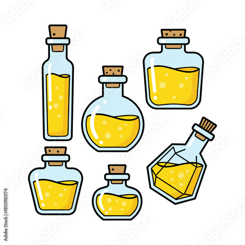 Fantasy magic potions set with liquid elixir