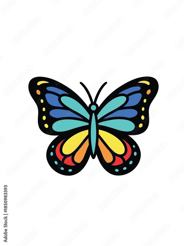 Obraz premium Colorful stained glass butterfly illustration with intricate patterns.