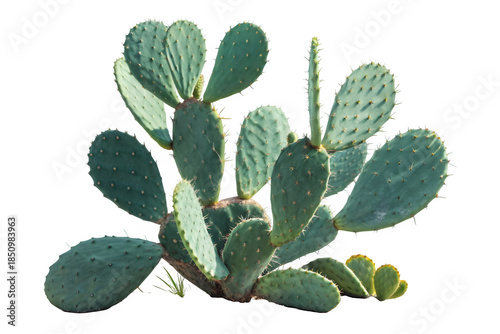 A vibrant prickly pear cactus plant with large flat green pads isolated on a transparent background