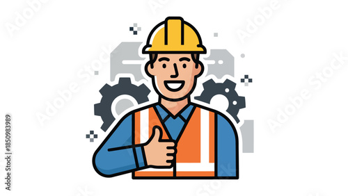 Construction worker giving a thumbs up gesture.
