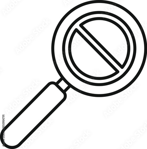 Magnifying glass showing blocked symbol, concept of censorship, no result, hiding information or access denied