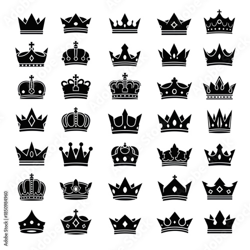Collection of Black Silhouette Crown Designs for Royalty and Power.