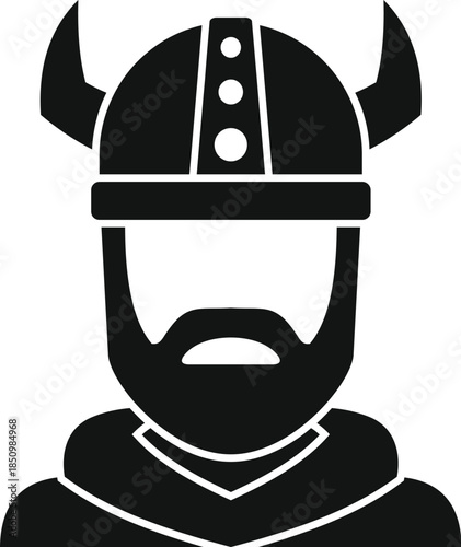 Black and white vector icon of a viking warrior wearing a horned helmet