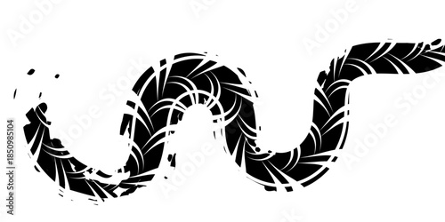 Black tire tracks. Car, bike, motorcycle tyre marks with grunge effect set isolated on white background. Collection of different wheels footprints on the road. Top view of rubber protector marks.