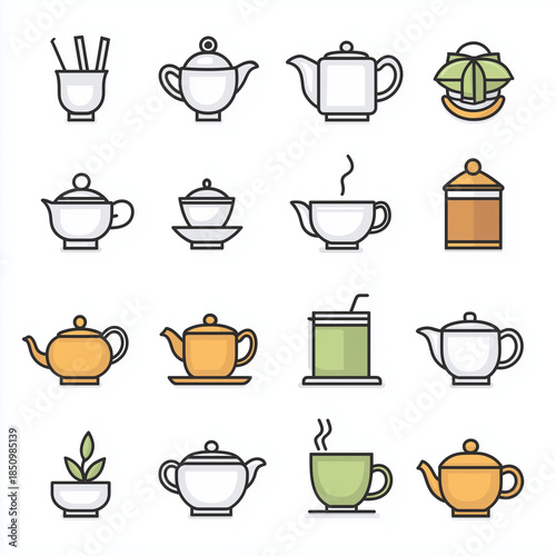 Elegant Tea Set Vector Icon Pack