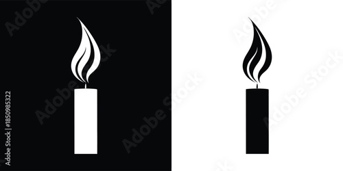 A captivating monochrome illustration showcases a candle with a flickering flame, set against contrasting black and white backgrounds for versatility