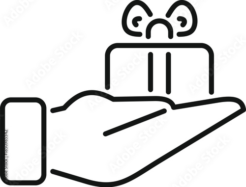 Open hand holding gift box with ribbon, offering present, generosity and celebration concept