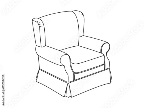 Classic upholstered armchair line art illustration, elegant and comfortable living room furniture sketch design for home interior decor projects