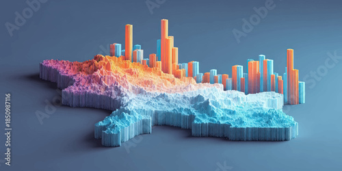 Colorful 3D bar chart graph.