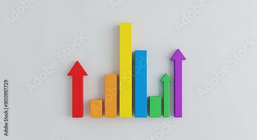 Free Download Colorful bar graph with upward arrows indicating growth and positive trend on a white background - GFXLoad