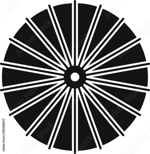 Black and white vector illustration of a traditional japanese parasol providing shade on a sunny day