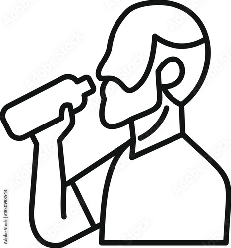 Bearded man enjoying refreshing hydration, drinking water from a bottle, promoting healthy lifestyle and thirst quenching