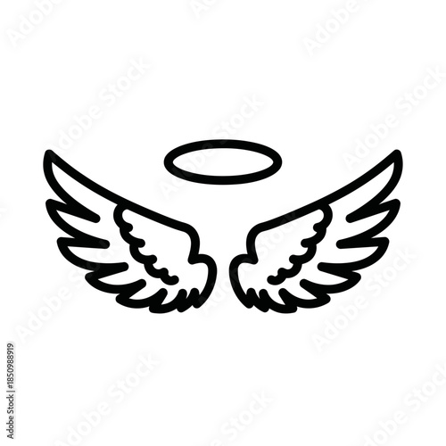 Angel Wings and Halo Outline Icon for Divine Symbolism.