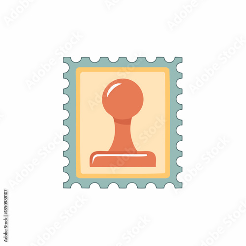 Retro Postage Stamp Illustration: Brown Rubber Stamp on Square Background with Decorative Border