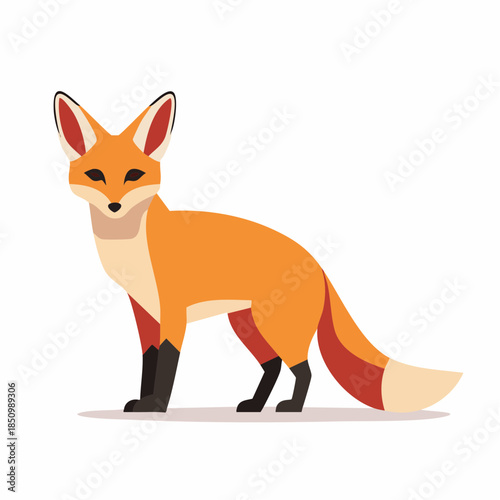 Fox standing alert orange geometric vector illustration, digital art animal graphic for nature wildlife prints and branding.
