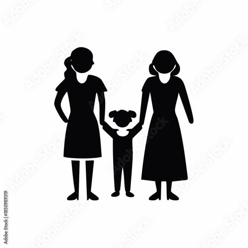 Two Women Holding Hands of a Child Together Silhouette Symbol Family Concept Affection Relationship Harmony Friendship