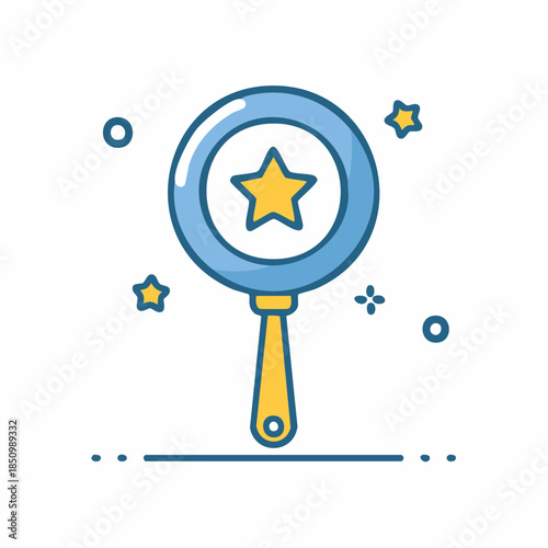 Magnifying glass icon with star inside for searching or finding concept vector