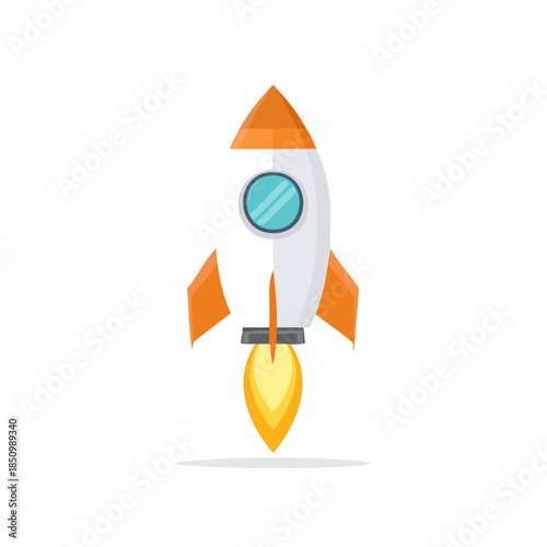 Cartoon Rocket Soaring with Flames for Launch or Startup Concept