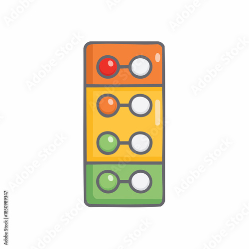 Stacked colored squares with circles, flat design, simplistic icon, geometric shapes, digital illustration with outline