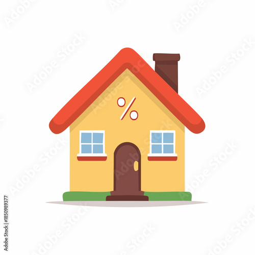 Illustration of a House with Percentage Symbol Highlighting Mortgage Interest Rates and Financial Offer