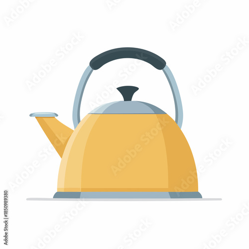 Yellow Kettle for Boiling Water Kitchen Appliance Flat Illustration Isolated Object