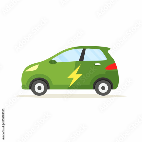 Green Electric Car with Lightning Bolt Symbol Illustrating Eco-Friendly Transportation and Sustainable Energy in Automotive Design
