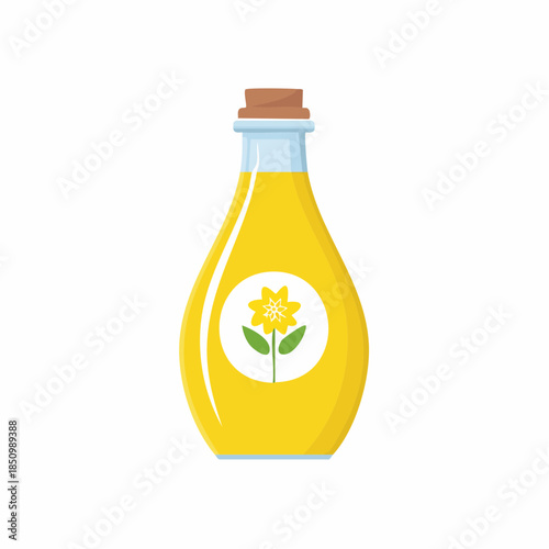 Golden herbal elixir in a classic glass bottle with cork stopper and flower emblem for natural wellness applications