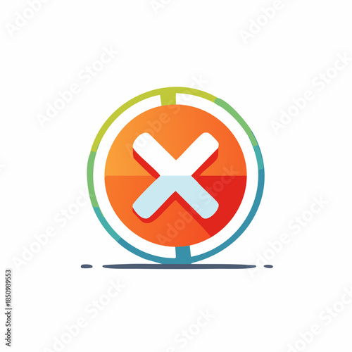 Vivid orange circle enclosing a pale blue X symbol, indicative of error or rejection, with colorful border in a simple abstract illustration