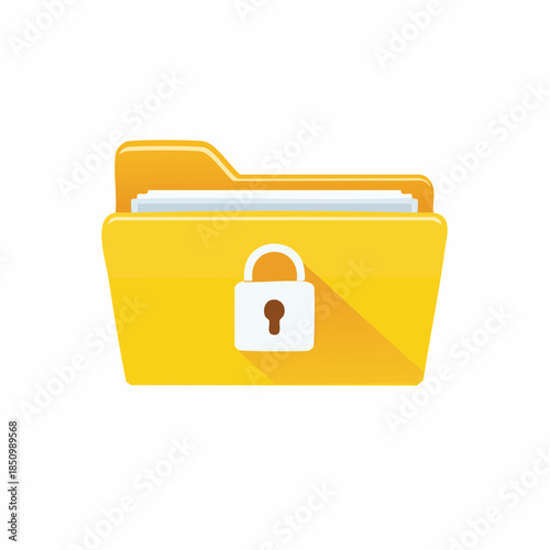 Secured Folder: Yellow Open File with Documents Inside Locked for Confidentiality