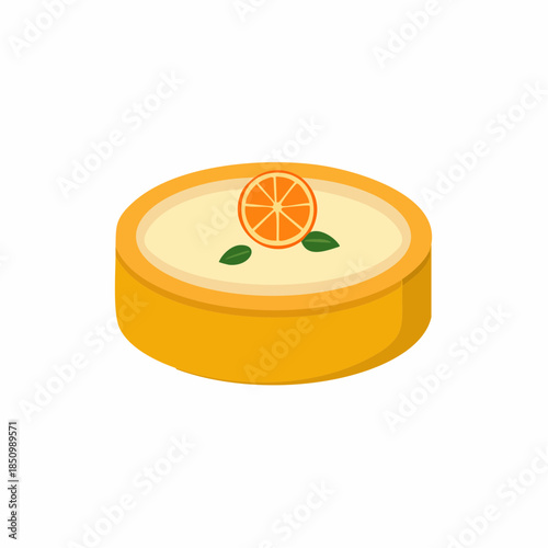 Appetizing Orange Citrus Dessert Tart Topped with Fruit Slice and Mint Leaves