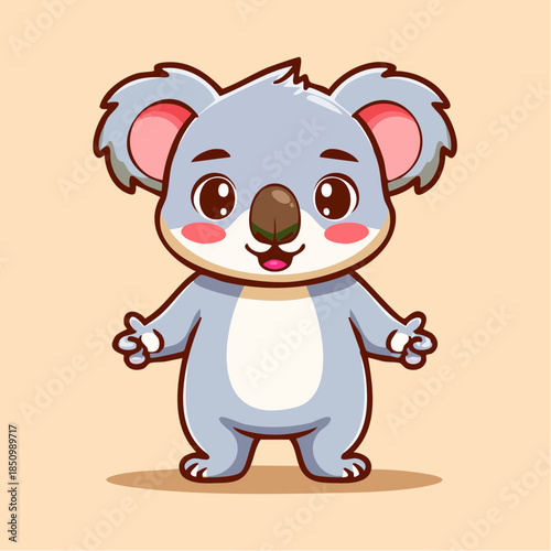 Charming and friendly koala character illustration radiating warmth, featuring an adorable marsupial with a welcoming gesture, ideal for engaging content and cheerful designs