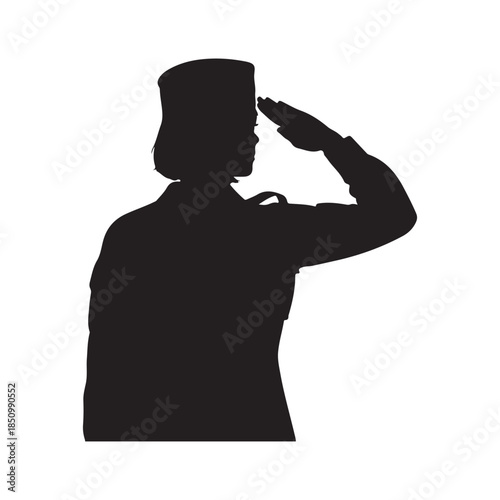 woman showing the military salute  silhouette vector flat illustration on white background